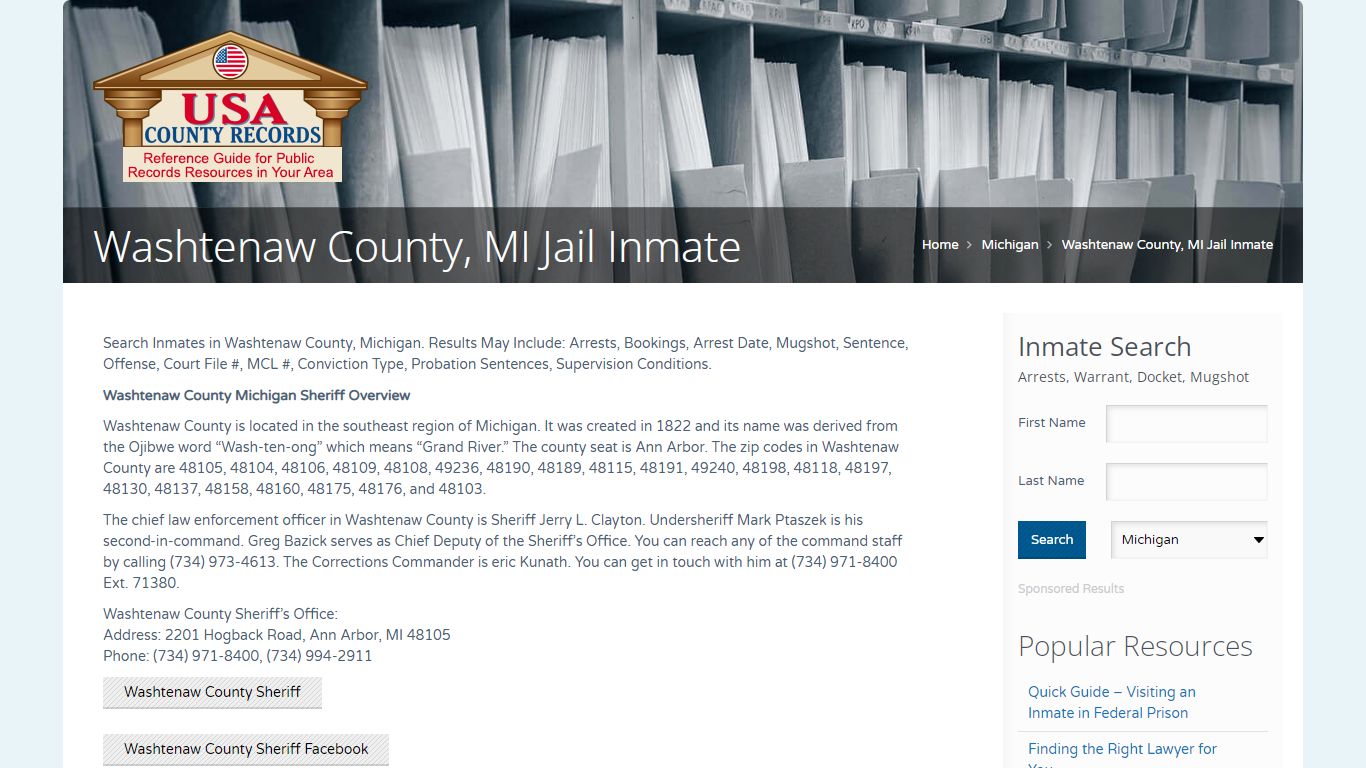 Washtenaw County, MI Jail Inmate | Name Search