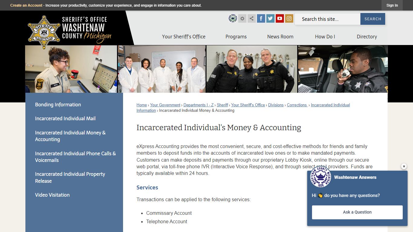 Incarcerated Individual's Money ... - Washtenaw County, MI